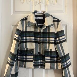 Zara Checkered Coat in Green and Cream